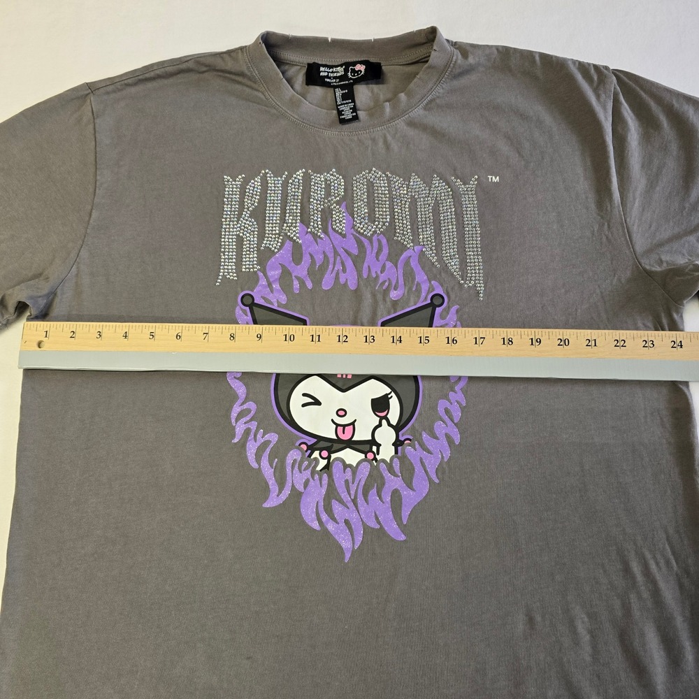 Forever 21 Sanrio Kuromi Graphic T-Shirt Grey Rhinestone Glitter Womens Large - Picture 7 of 8